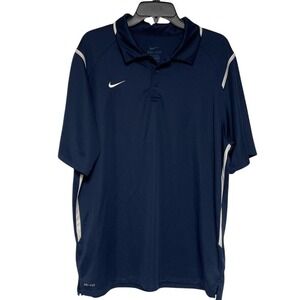 Nike Dri Fit Golf Navy White Embroidered Logo Polo Shirt Mens XL